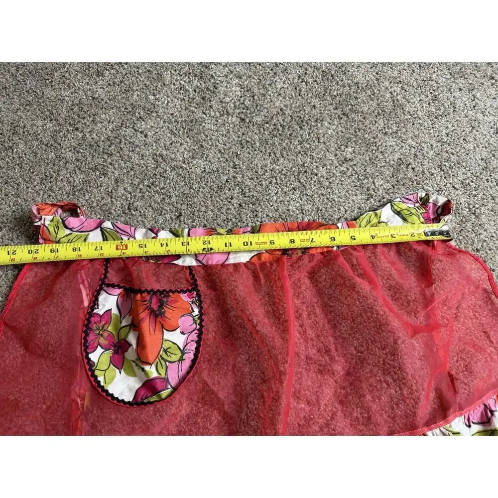 Vintage Sheer and Floral Half Apron Bright Pink Cottagecore
